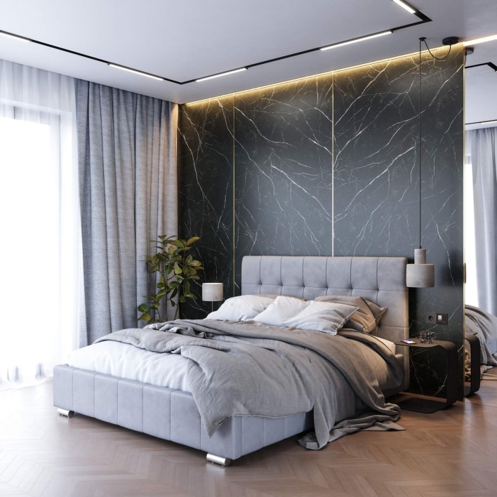 Łóżko tapicerowane z pojemnikiem LB-150 140x200 Welur Szary