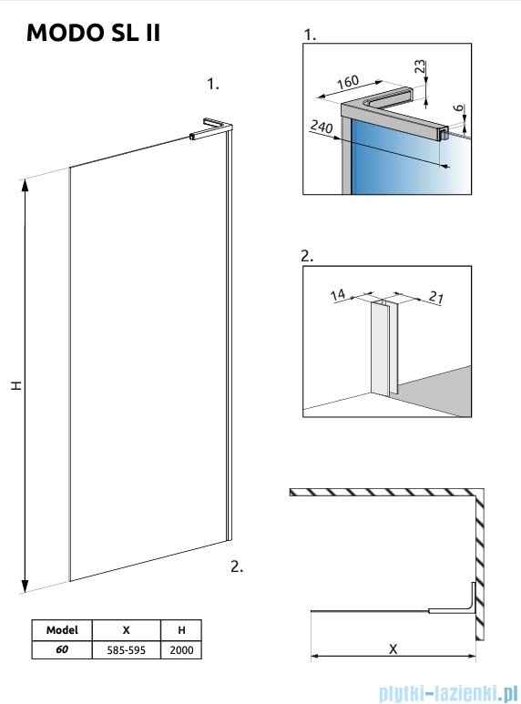 Radaway Modo SL II Brushed GunMetal kabina Walk-in 60x200 prawa szczotkowany grafit 10319064-92-01R
