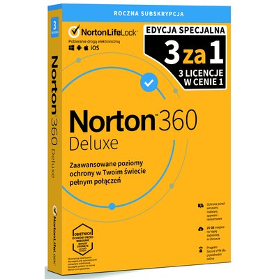 Antywirus NORTON 360 Deluxe 25GB 3 URZĄDZENIA 1 ROK Kod aktywacyjny 21406029