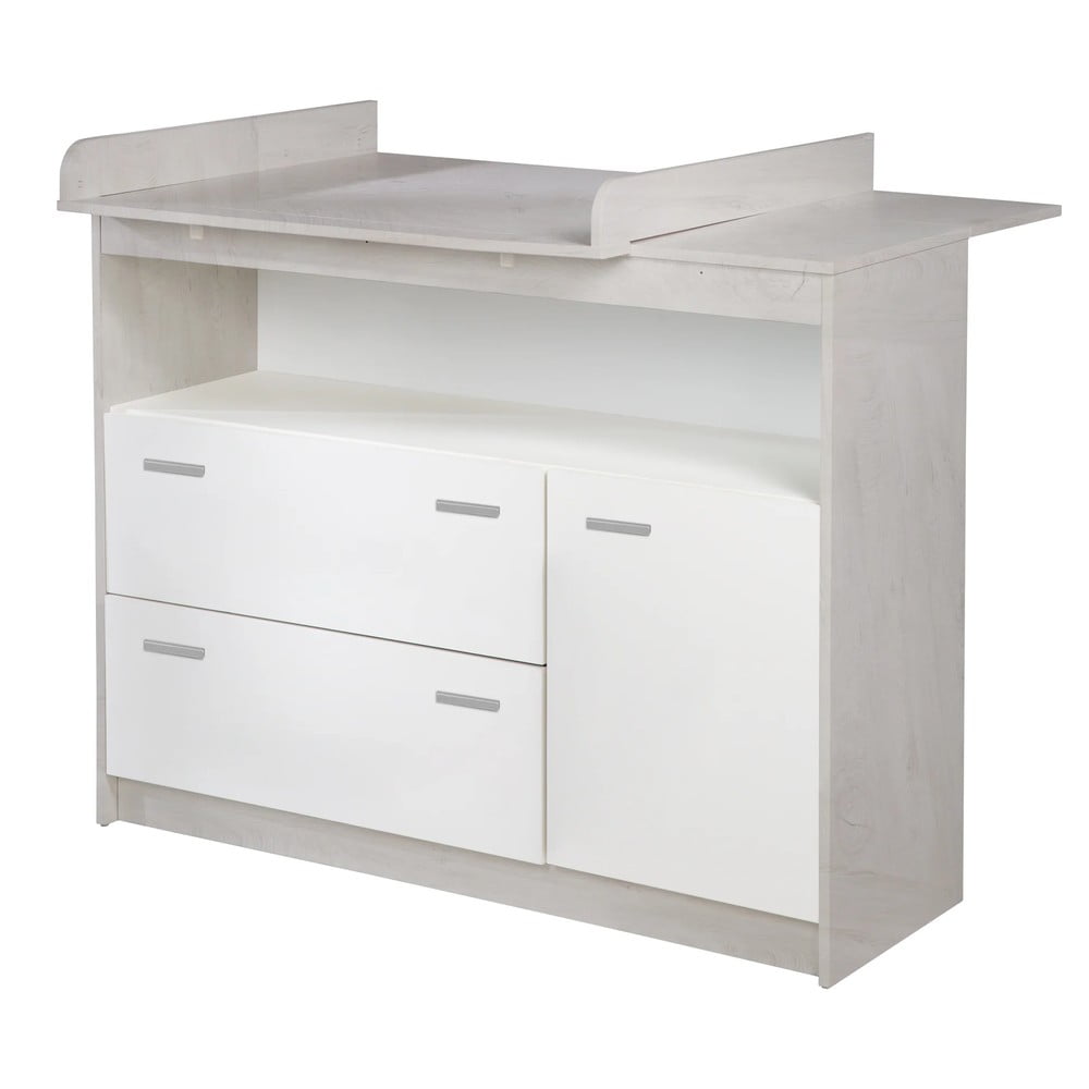 Biała niska komoda dziecięca w dekorze dębu z przewijakiem 117x98 cm Julia – Roba