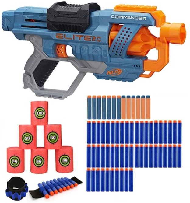 Nerf Elite 2.0 Commander E9485 + 50 strzałek + opaska + cele