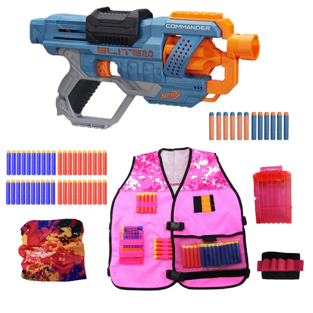 Nerf Elite 2.0 Commander E9485 + różowa kamizelka zestaw dla dziewczynek GIRL POWER