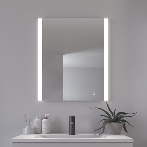 Loevschall Vega kwadratowe lustro łazienkowe z oświetleniem LED, z przełącznikiem dotykowym, 600 x 700 cm, z oświetleniem LED, regulowane lustro łazienkowe z oświetleniem