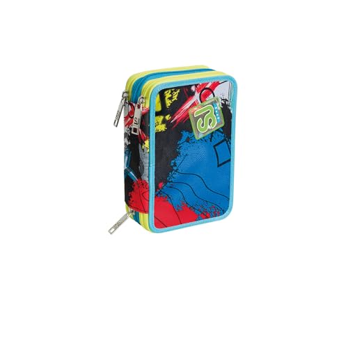 SJ Gang Etui Szkolne 3 Zip Dziecko - Potrójna Komora GLITZLED BOY - Z Długopisami, Ołówki, Kolory - Żółty, Wapno dziurkacza, Taglia Unica, Casual