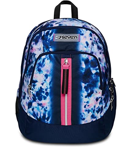 Seven Advanced School Plecak - CLOUDY SHAPES - Niebieski Różowy - Plecak Podwójna komora z USB PLUG - Kieszeń na butelkę, niebieski, 31 x 43 x 24 cm, Plecaki tornistry