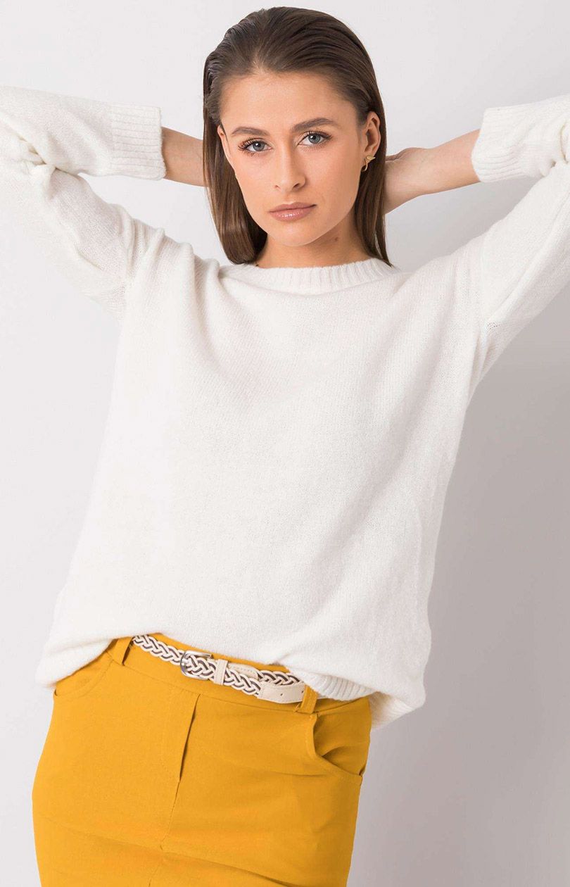 Klasyczny sweter damski ecru 258-SW-4771.37P, Kolor ecru, Rozmiar one size - Primodo.com