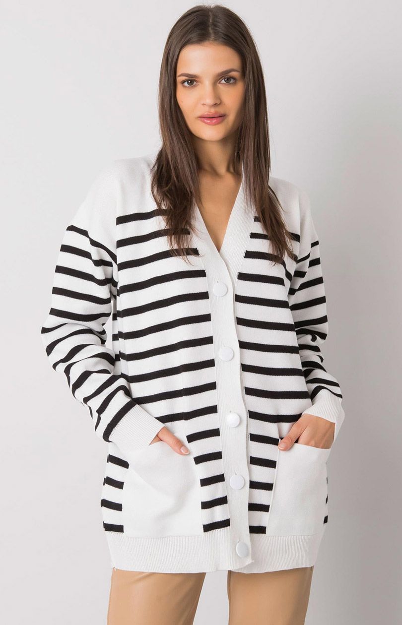 Sweter damski w paski ASM-SW-5010.62, Kolor ecru-czarny, Rozmiar one size - Primodo.com