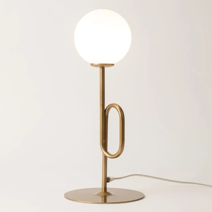 Lampka nocna kula Tes 33634 Sigma modernistyczna mleczny klosz złota
