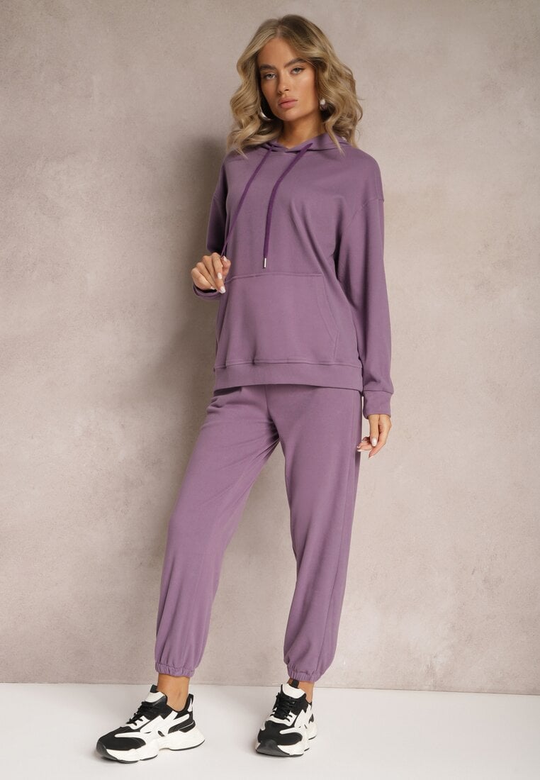 Fioletowy Dzianinowy Komplet Dresowy z Bluzą i Spodniami Ciranova