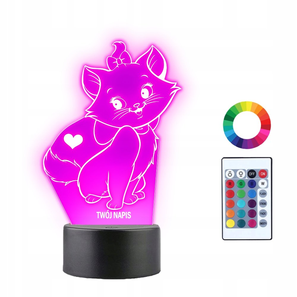 Lampka Nocna LED 3D Kotek Marie Arystokraci