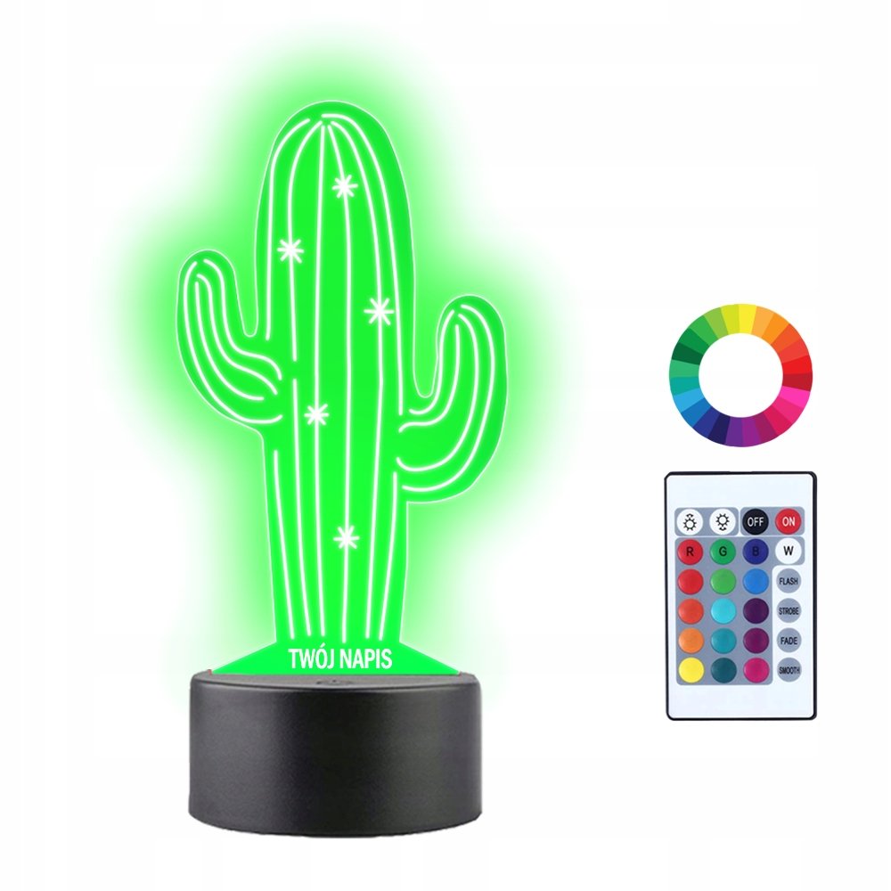 Lampka Nocna 3D LED Kaktus Roślina Prezent