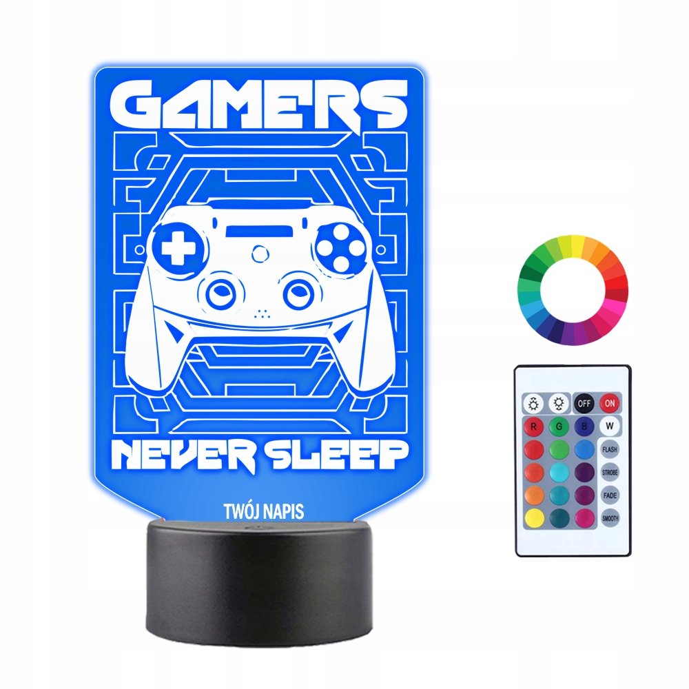 Lampka Nocna 3D LED Gamers Never Sleep