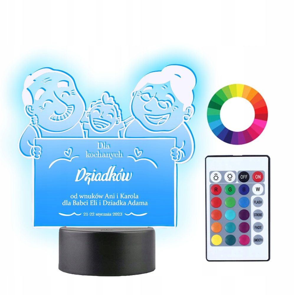 Lampka Nocna 3D LED Prezent dla Babci i Dziadka