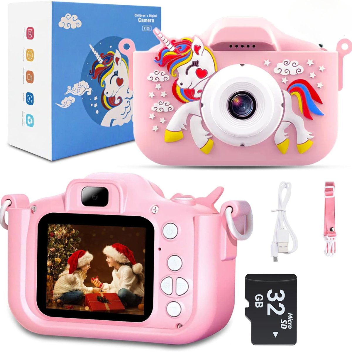 APARAT CYFROWY DLA DZIECI JEDNOROŻEC 48Mpx SELFIE KAMERA+KARTA 32GB MENU PL