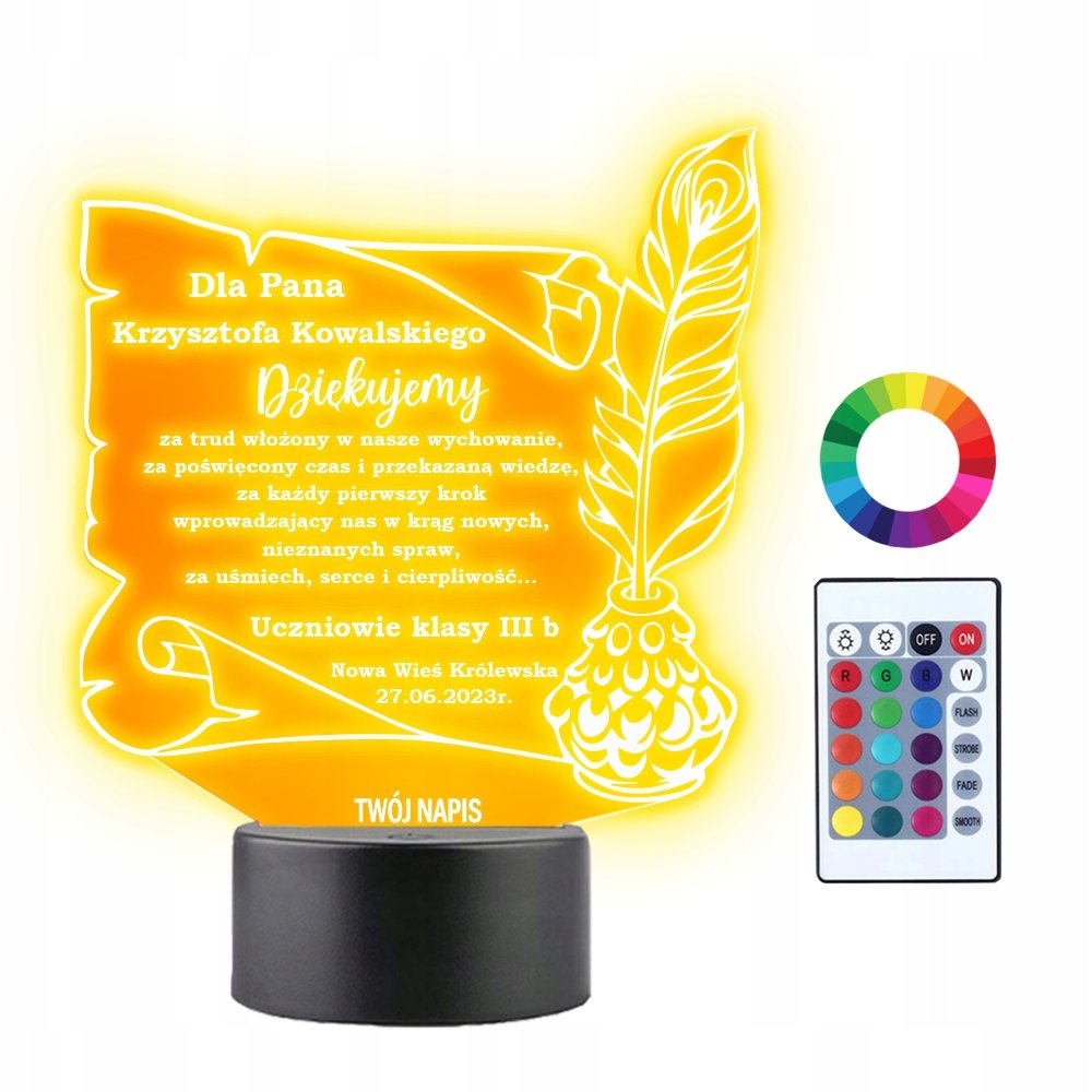 Lampka Nocna 3D LED Podziękowania dla Nauczyciela