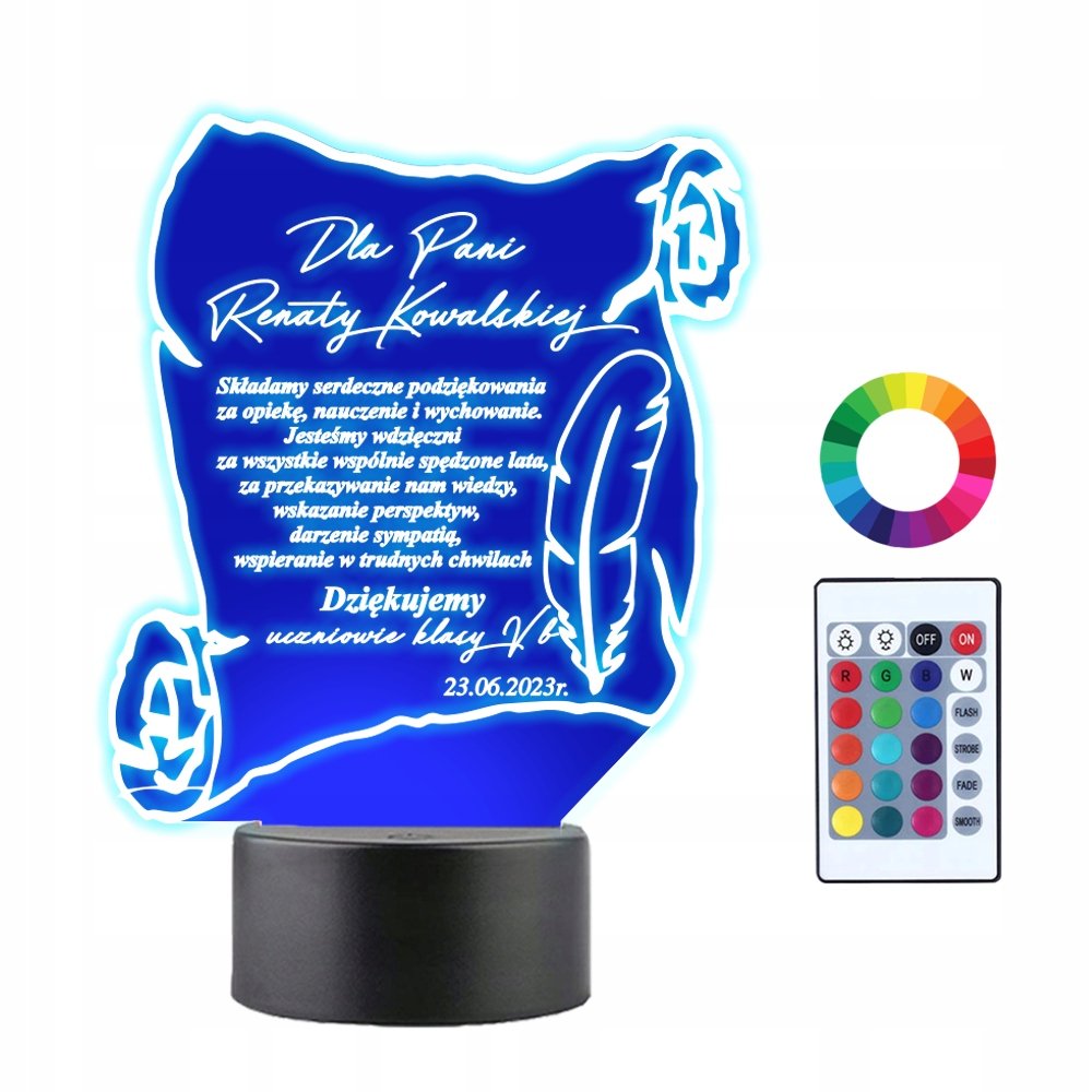 Lampka Nocna 3D LED Podziękowania dla Nauczyciela