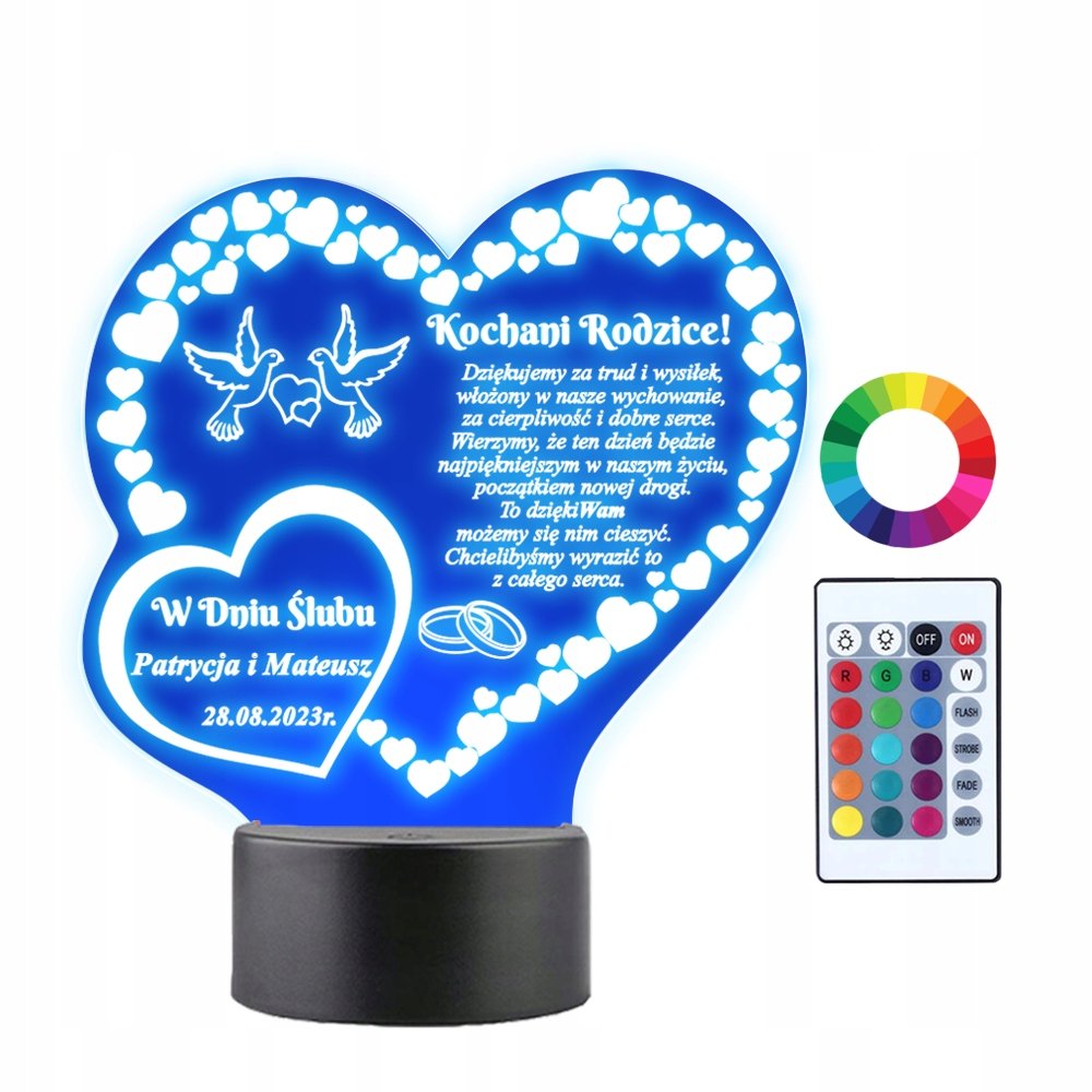 Lampka Nocna LED Ślub Podziękowania dla Rodziców