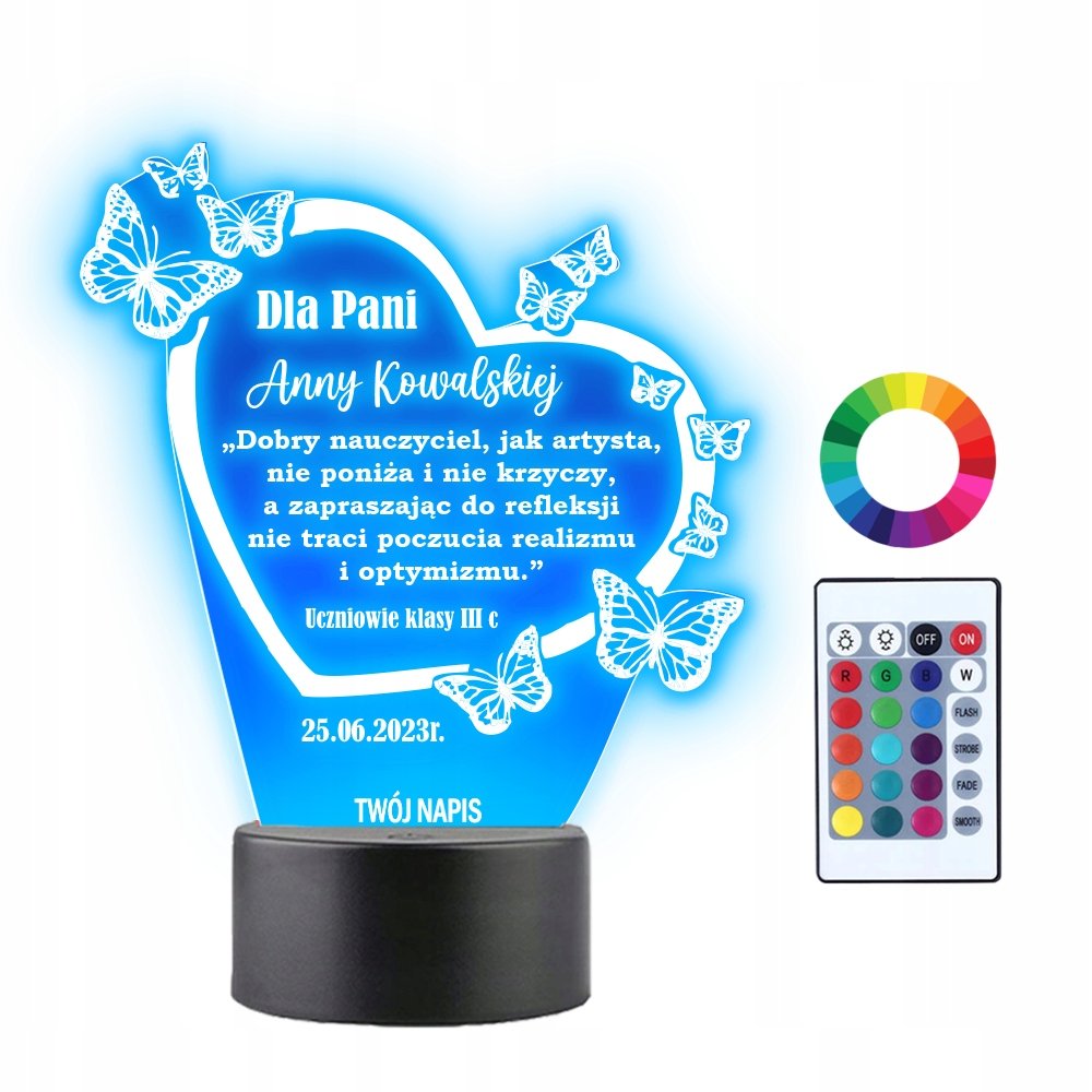 Lampka Nocna 3D LED Podziękowania dla Nauczyciela