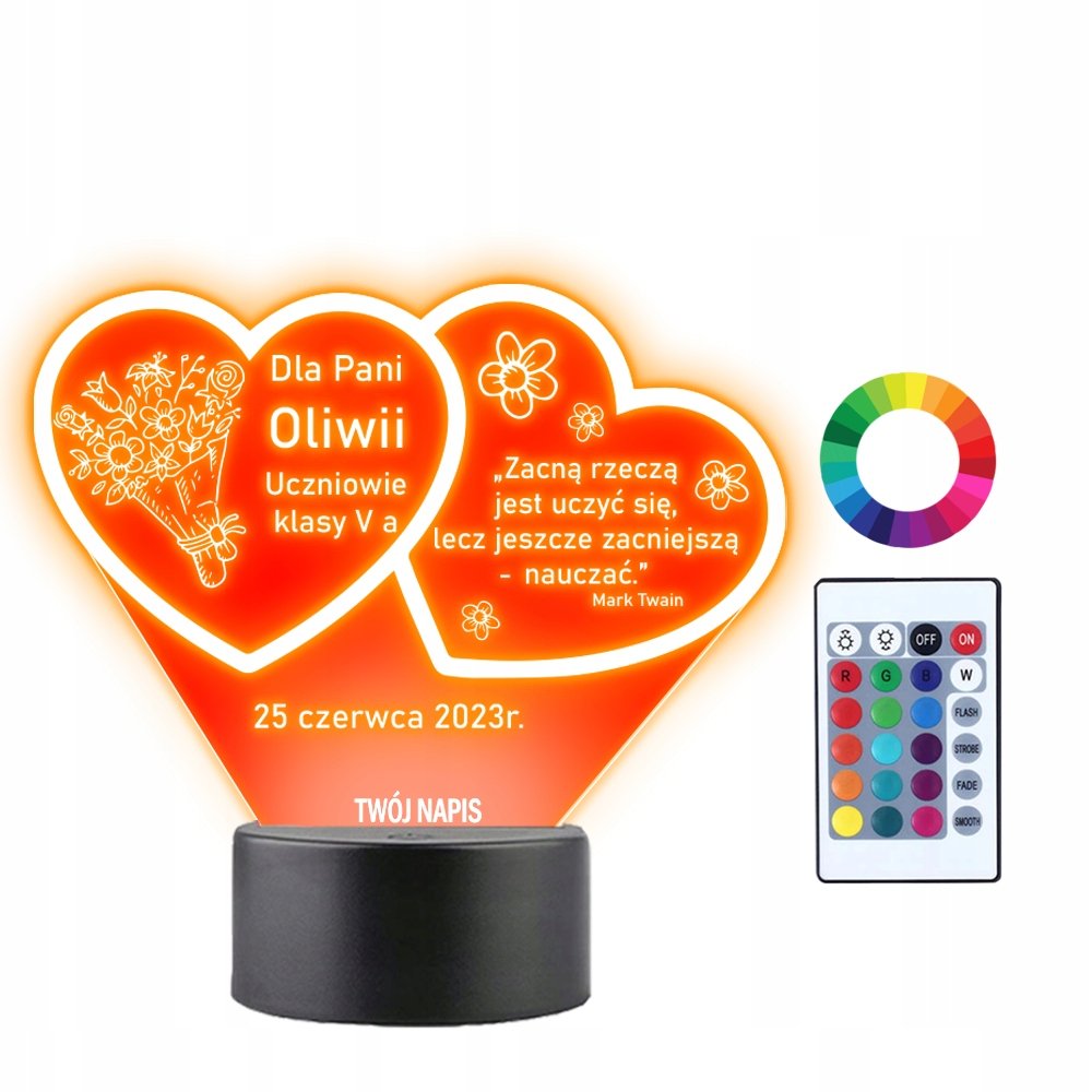 Lampka Nocna 3D LED Podziękowania dla Nauczyciela