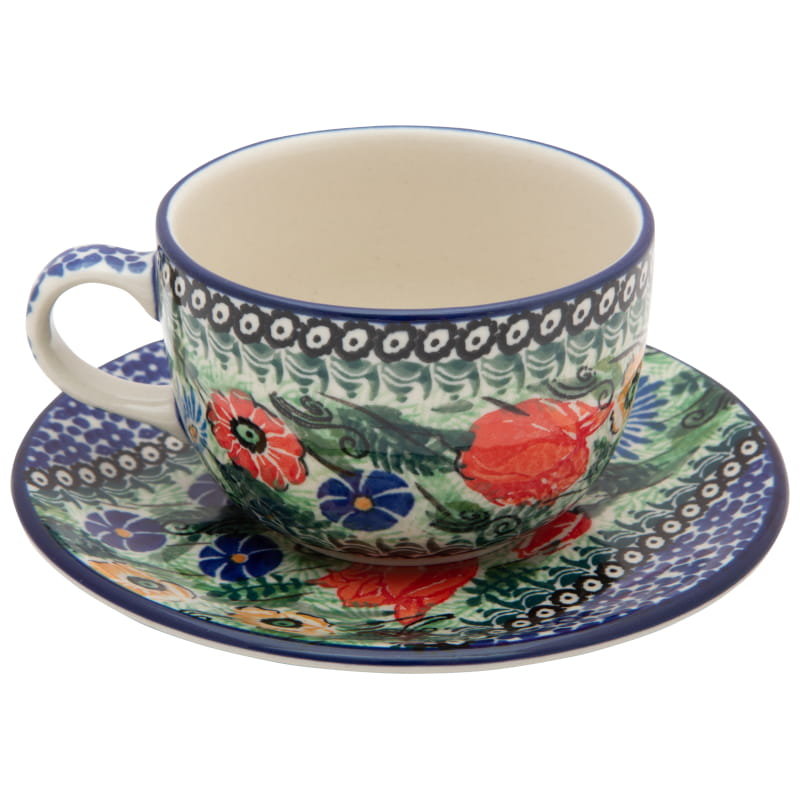 Filiżanka Do Herbaty Kawy 200 Ml Ze Spodkiem - Ceramika Artystyczna Bolesławiec