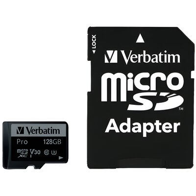 Verbatim Karta pamięci Pro MicroSD, 128GB, micro SDXC, 47044, UHS 3 (U3), z adapterm