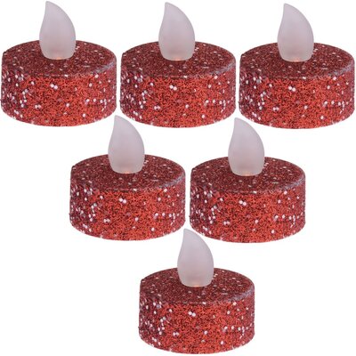 CHRISTMAS GIFTS, ZESTAW 6 ŚWIECZEK TEA LIGHT LED CZERWONY BROKAT