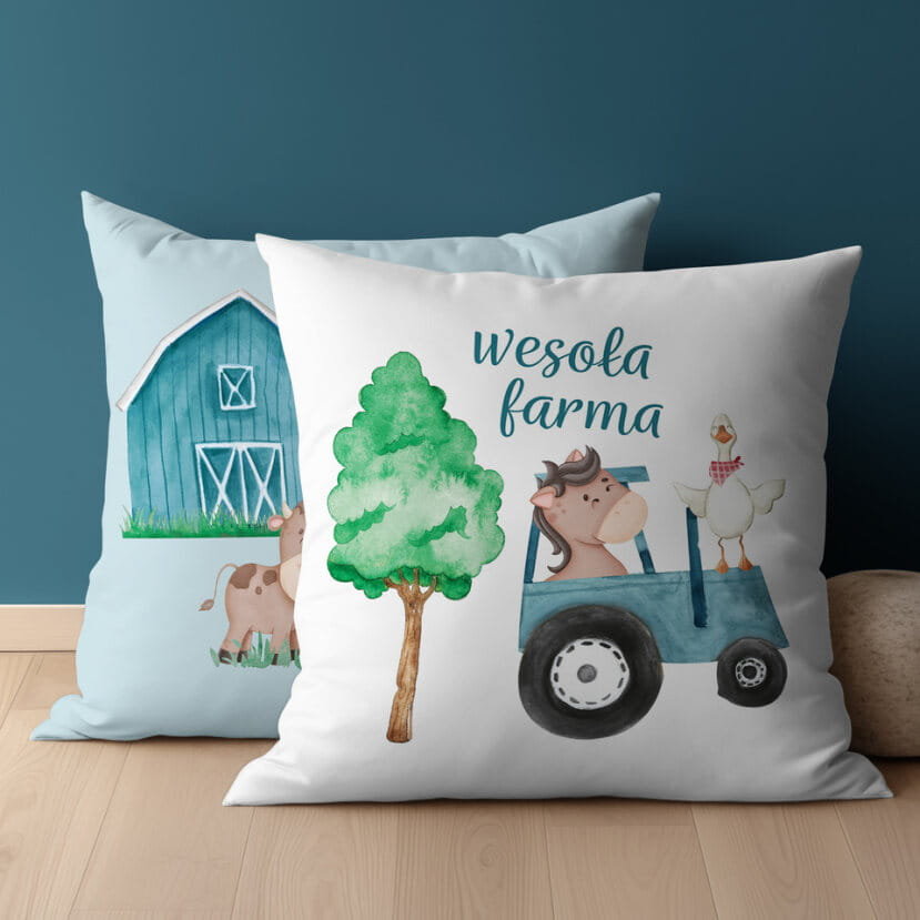 Poszewka 40x40 bawełniana traktorek farma