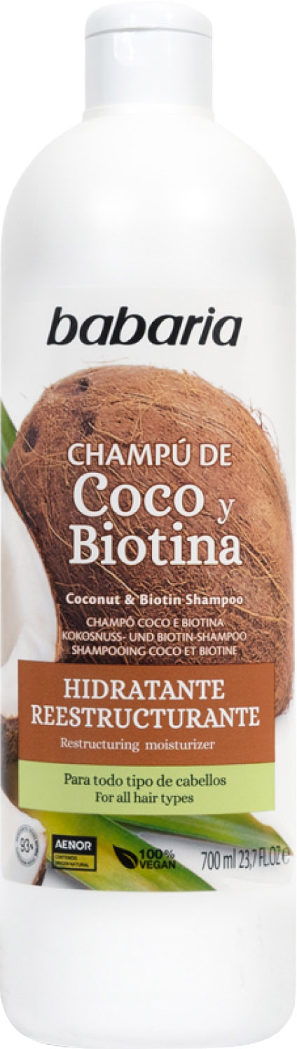 Szampon dla regeneracji włosów Babaria Coconut Shampoo With Keratin And Biotin 700 ml (8410412220170)