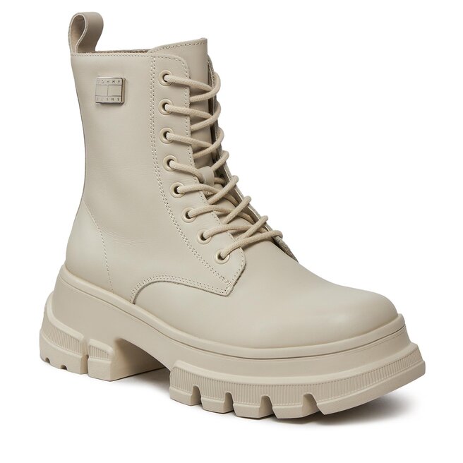 Trapery Tommy Jeans Tjw Chunky Leather Boot EN0EN02503 Bleached Stone AEV