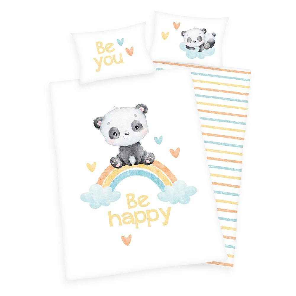 Pościel flanelowa 100x135 Panda biała tęczowa kolorowa dziecięca do łóżeczka 2023