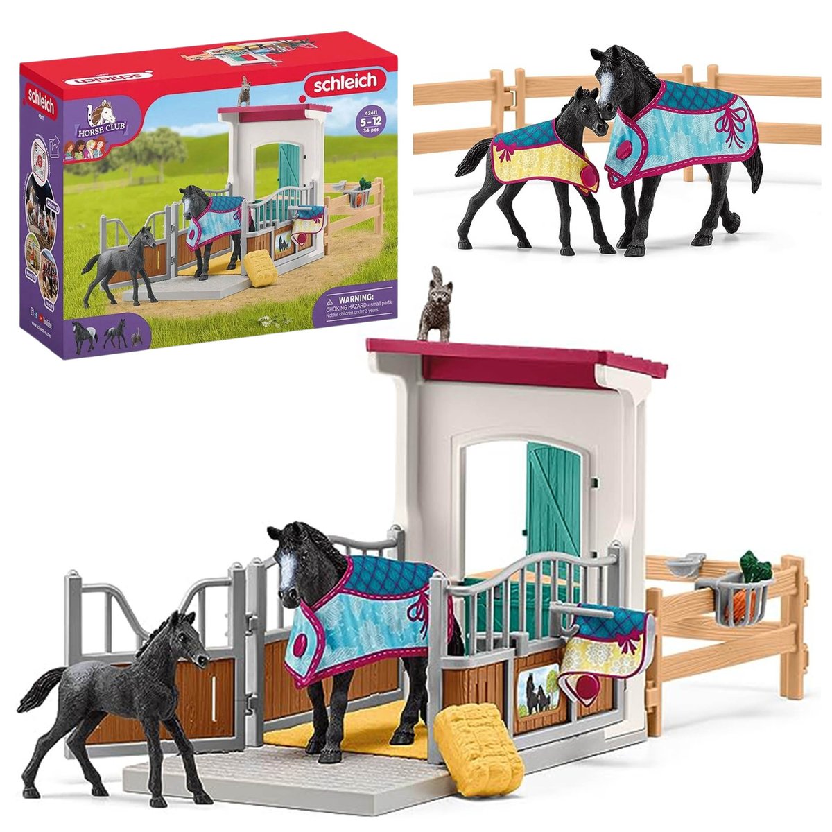 Schleich Horse Club - Zagroda dla koni z klaczą i źrebakiem, figurki dla dzieci 5+