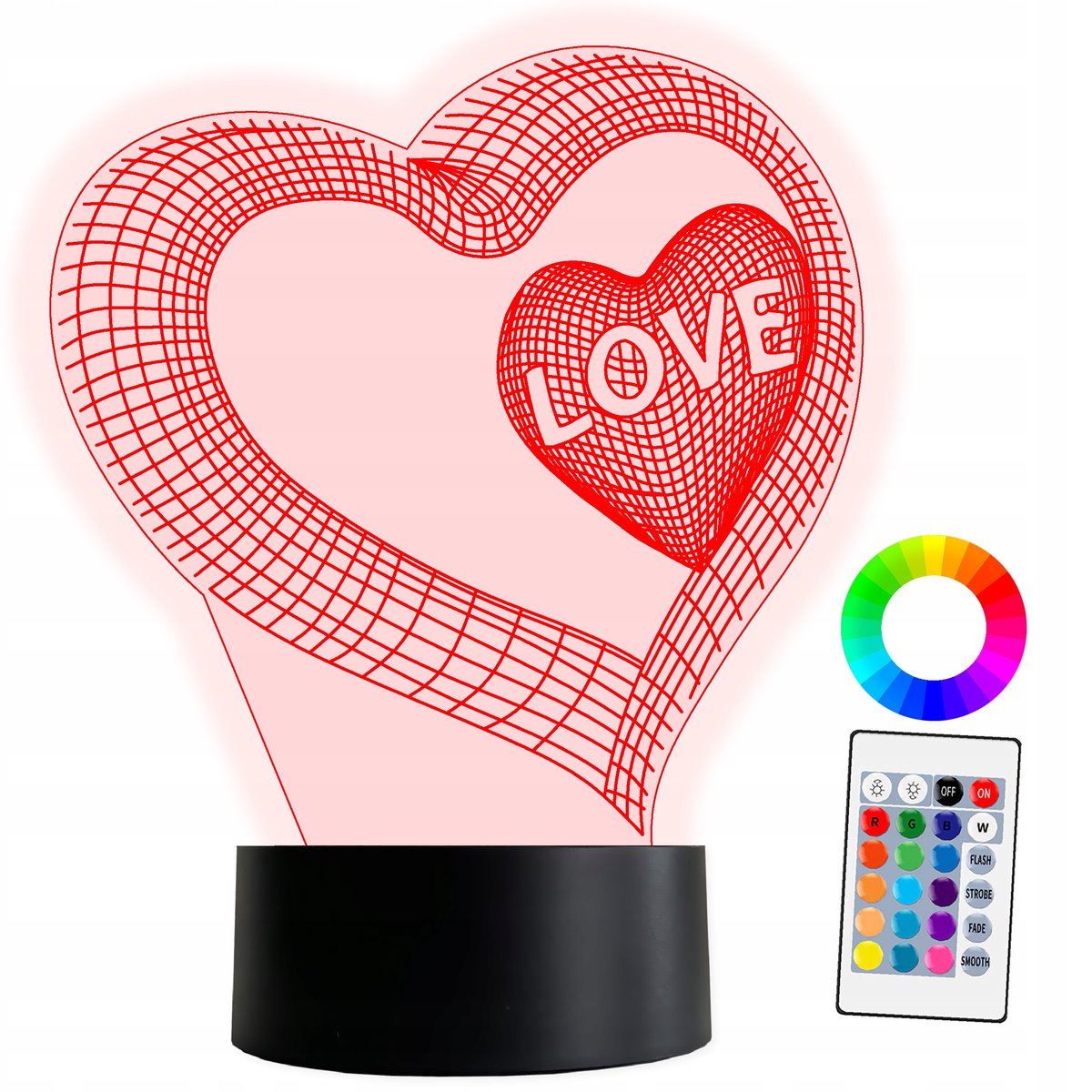 XL Lampka Nocna LED 3D Serce Love Miłość Prezent 16 kolorów + Pilot
