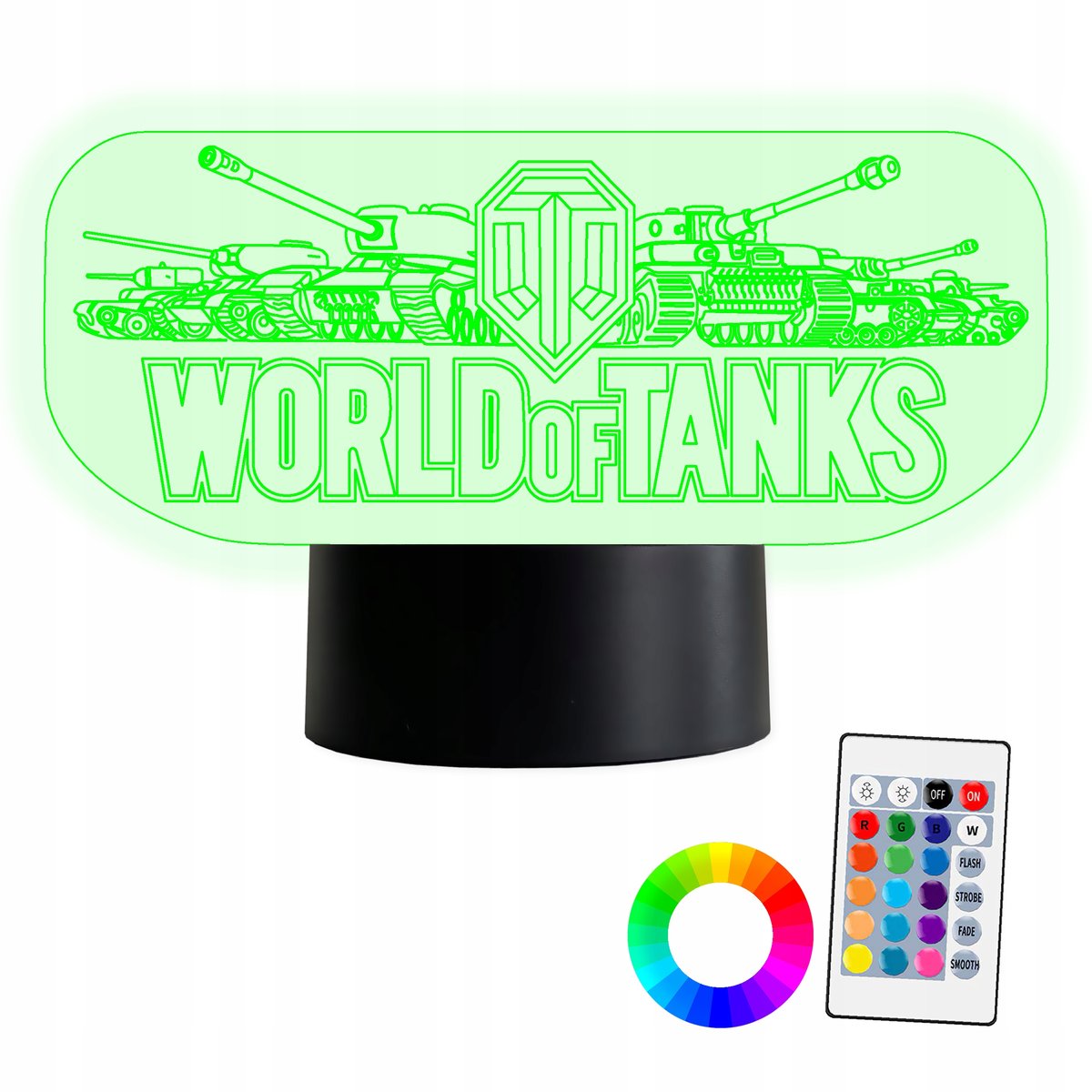XL Lampka Nocna LED 3D World of Tanks Czołgi 16 kolorów + Pilot