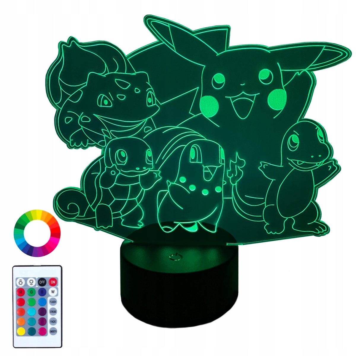 XL Lampka Nocna LED 3D Pikachu Pokemon 16 kolorów + Pilot IMIĘ Grawer