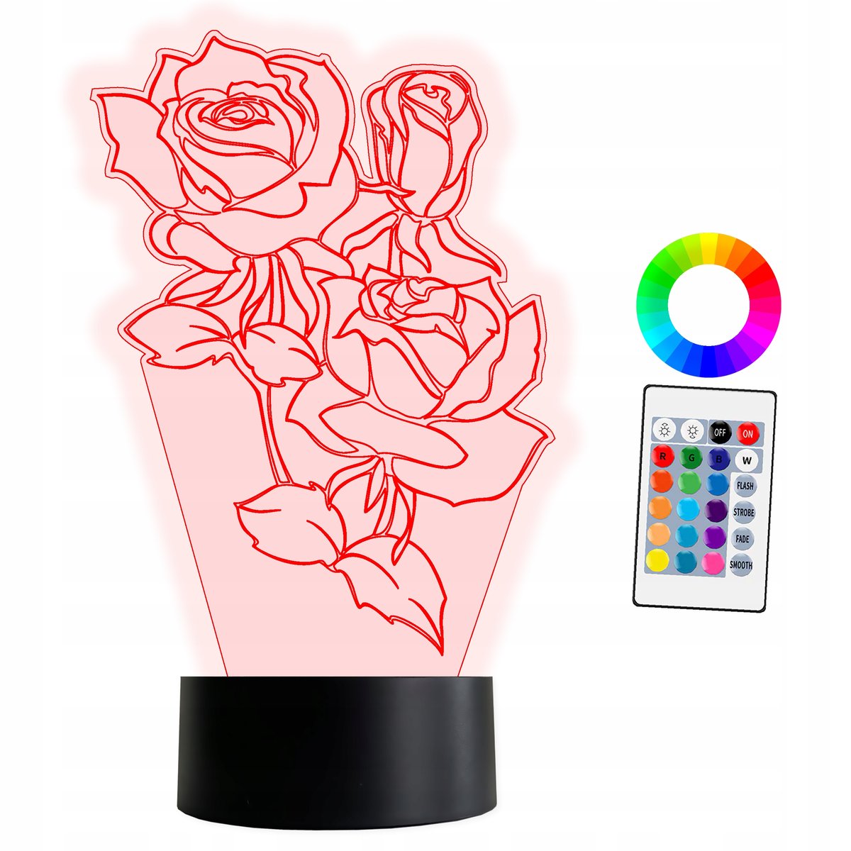 XL Lampka Nocna LED 3D Kwiaty Walentynki Prezent 16 kolorów + Pilot