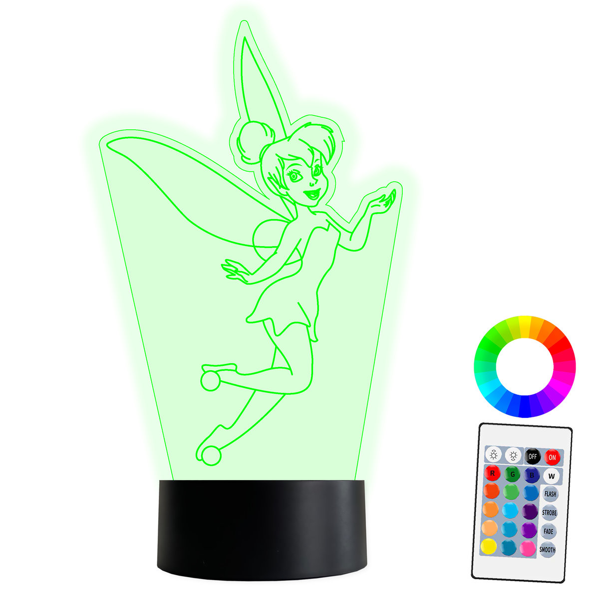 XL LAMPKA NOCNA LED 3D Dzwoneczek Wróżka 16 kolorów + Pilot IMIĘ Grawer