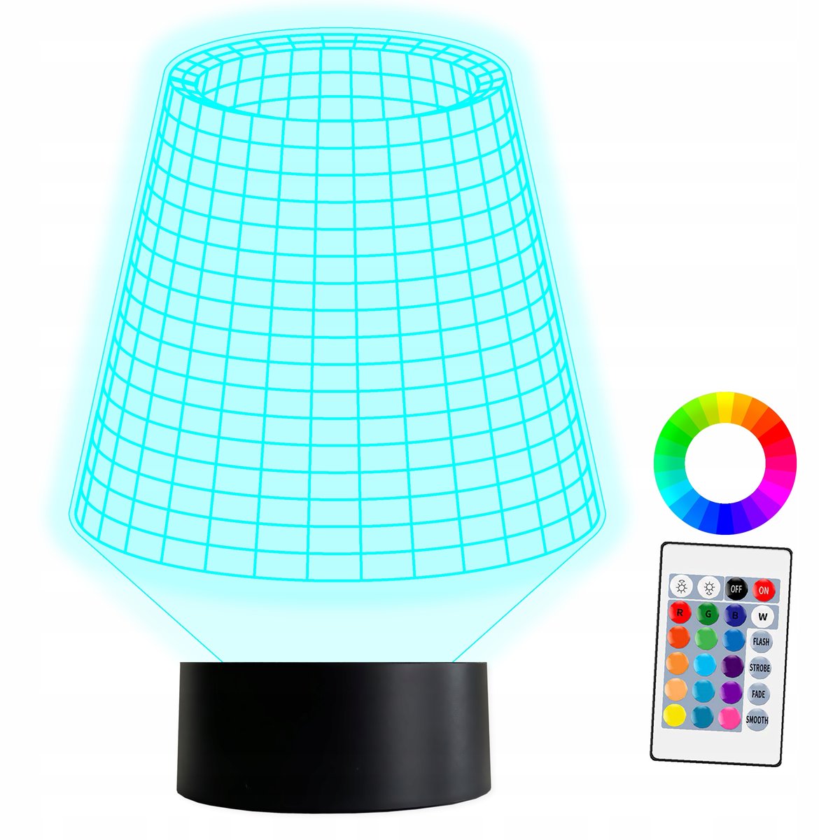 XL Lampka Nocna LED 3D Lampa + Pilot 16 kolorów