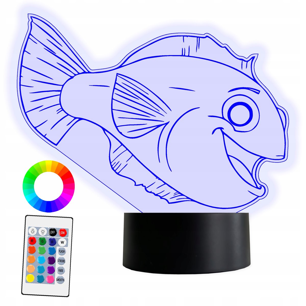 XL Lampka Nocna LED 3D Ryba Wędka 16 kolorów + Pilot