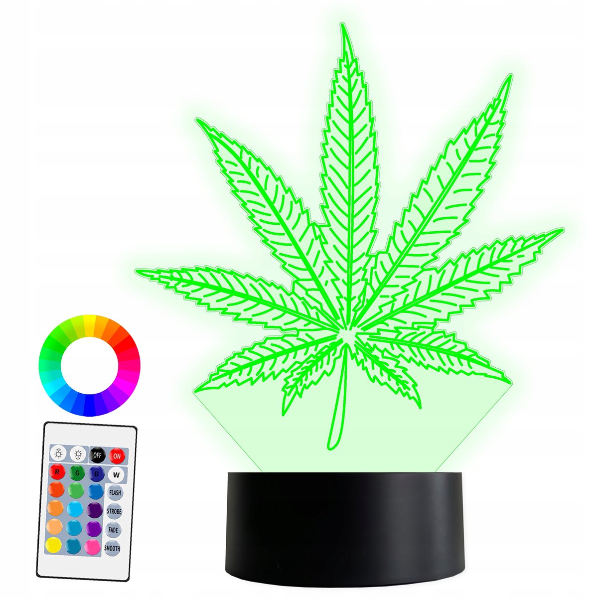 XL Lampka Nocna LED 3D Marihuana THC Zioło 16 kolorów + Pilot