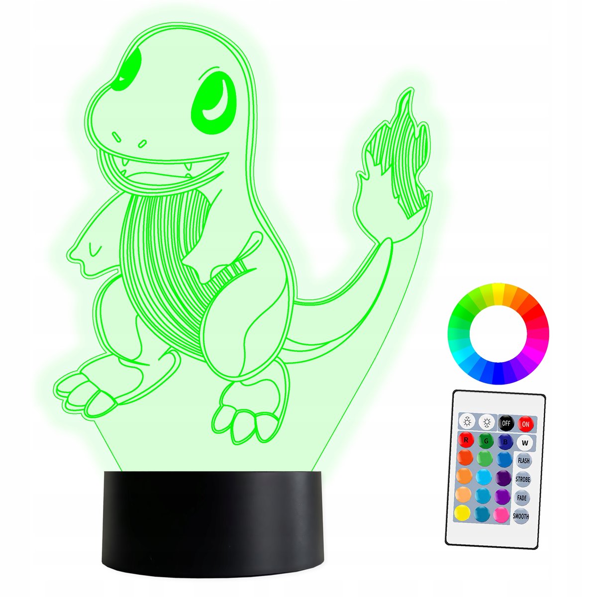 XL Lampka Nocna LED 3D Charmander Pokemon 16 kolorów + Pilot