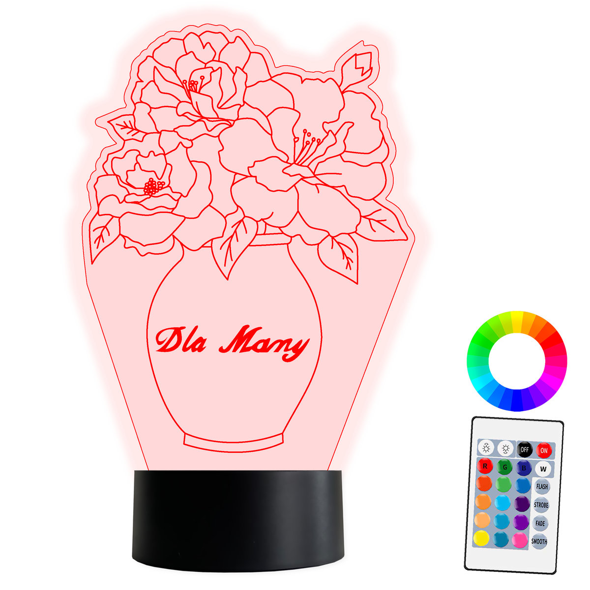 XL LAMPKA NOCNA LED 3D Dzień Matki Prezent Kwiaty 16 kolorów + Pilot IMIĘ Grawer