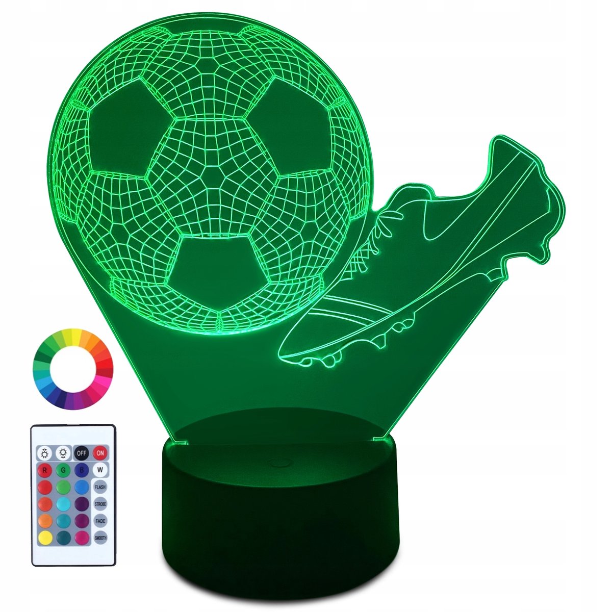 XL Lampka Nocna LED 3D Piłka Nożna Mecz 16 kolorów + Pilot