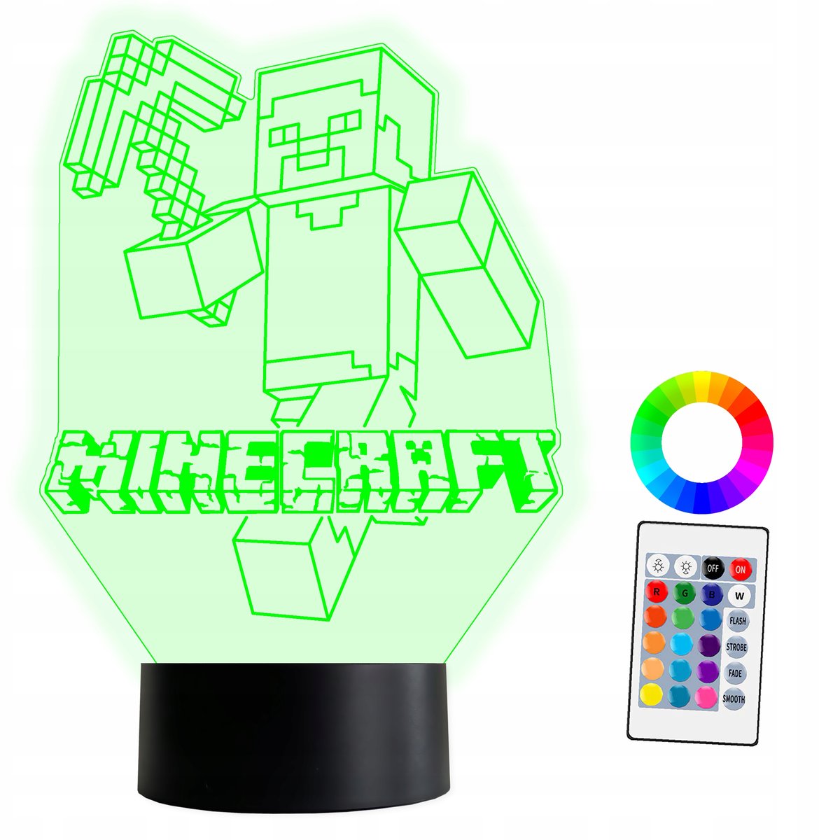 XL Lampka Nocna LED 3D Minecraft Steve 16 kolorów + Pilot IMIĘ Grawer