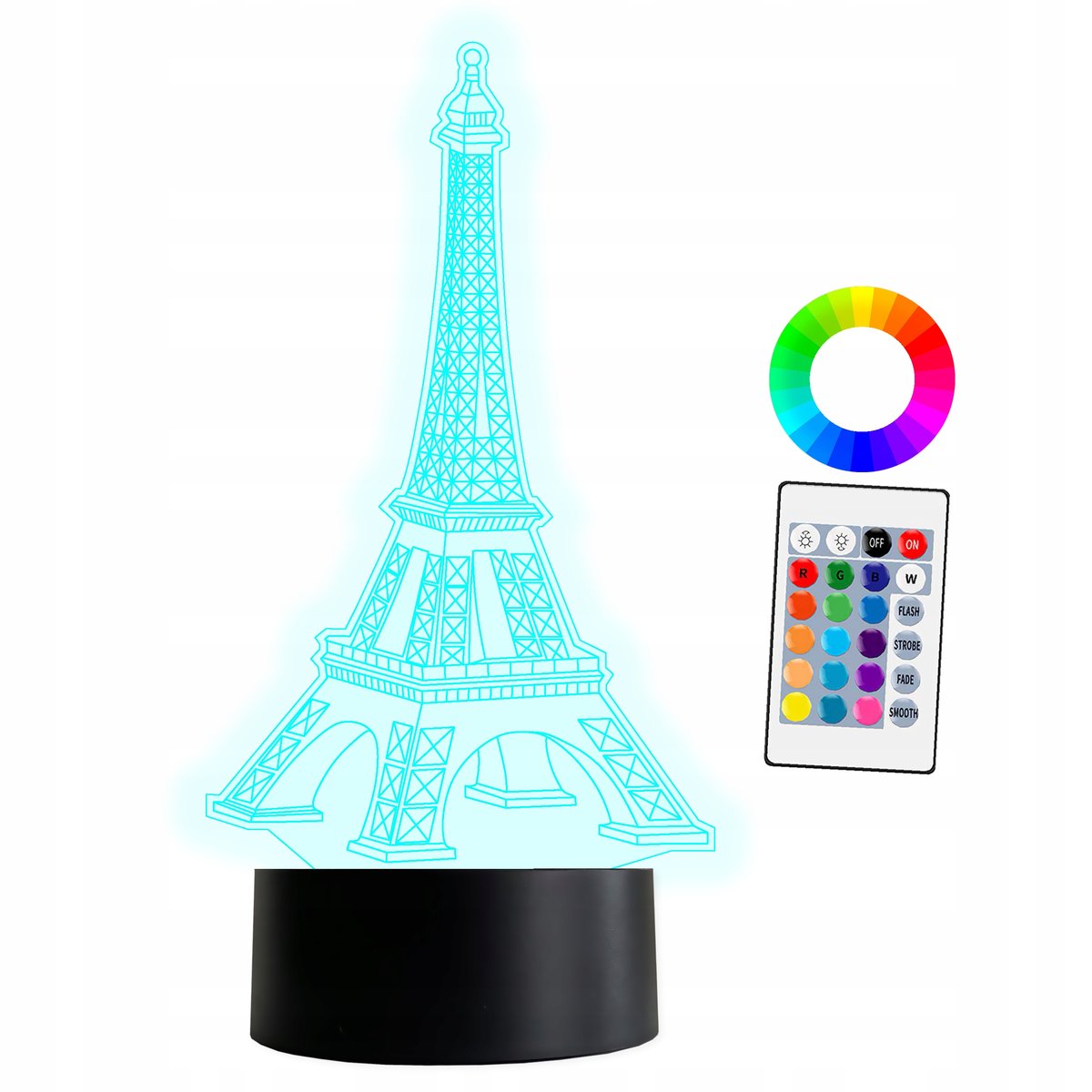 XL Lampka Nocna LED 3D Wieża Eiffla Francja 16 kolorów + Pilot