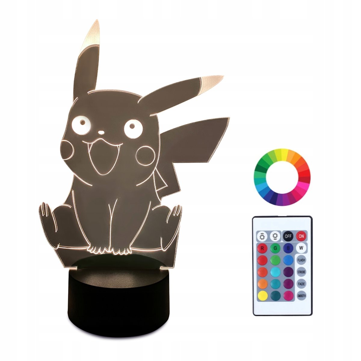 XL Lampka Nocna LED 3D Pikachu Pokemon 16 kolorów + Pilot IMIĘ Grawer