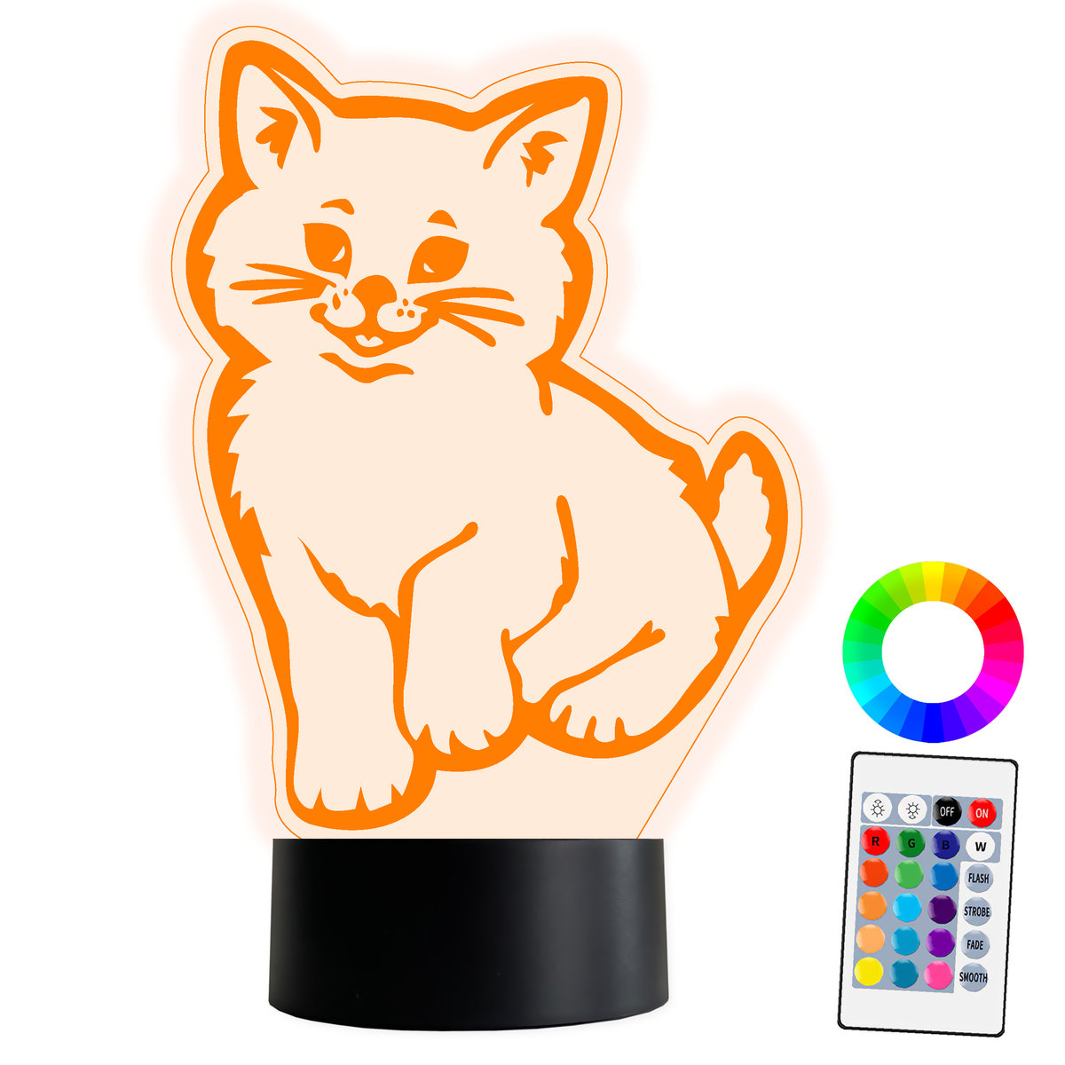 XL LAMPKA NOCNA LED 3D Kotek Kot 16 kolorów + Pilot IMIĘ Grawer