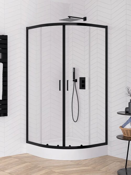 Czarna kabina prysznicowa półokrągła z brodzikiem 90x90 ZS-0010 Suvia New Trendy