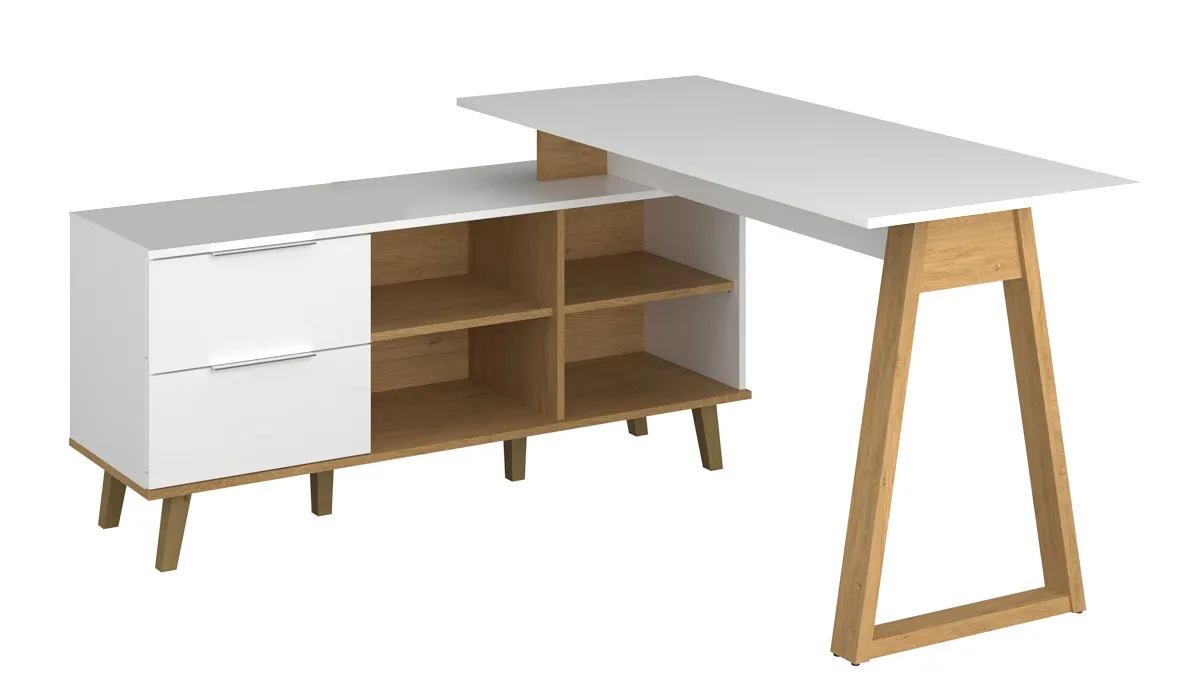 Elior Białe skandynawskie biurko z regałem G3-Z71