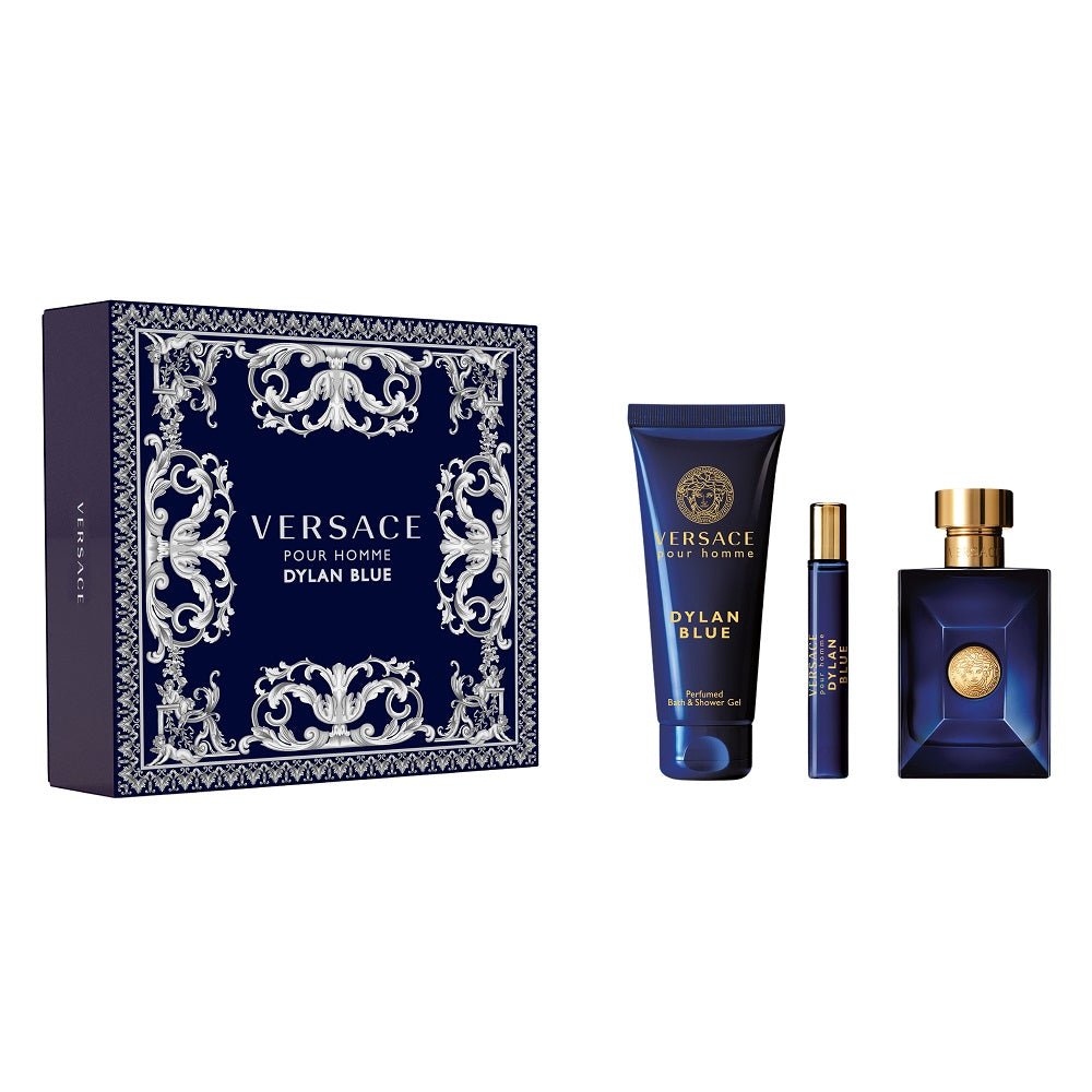 Versace Pour Homme Dylan Blue zestaw woda toaletowa spray 100ml + miniatura wody toaletowej spray 10ml + żel pod prysznic 150ml