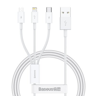 Фото - Кабель BASEUS Kabel szybkiego ładowania  Superior Data USB do M+L+C 3.5A 1M (White)